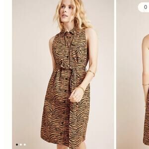 Maeve Tigresa Shirt Dress Womens Size 10 Cotton Button Front Animal Print Career
